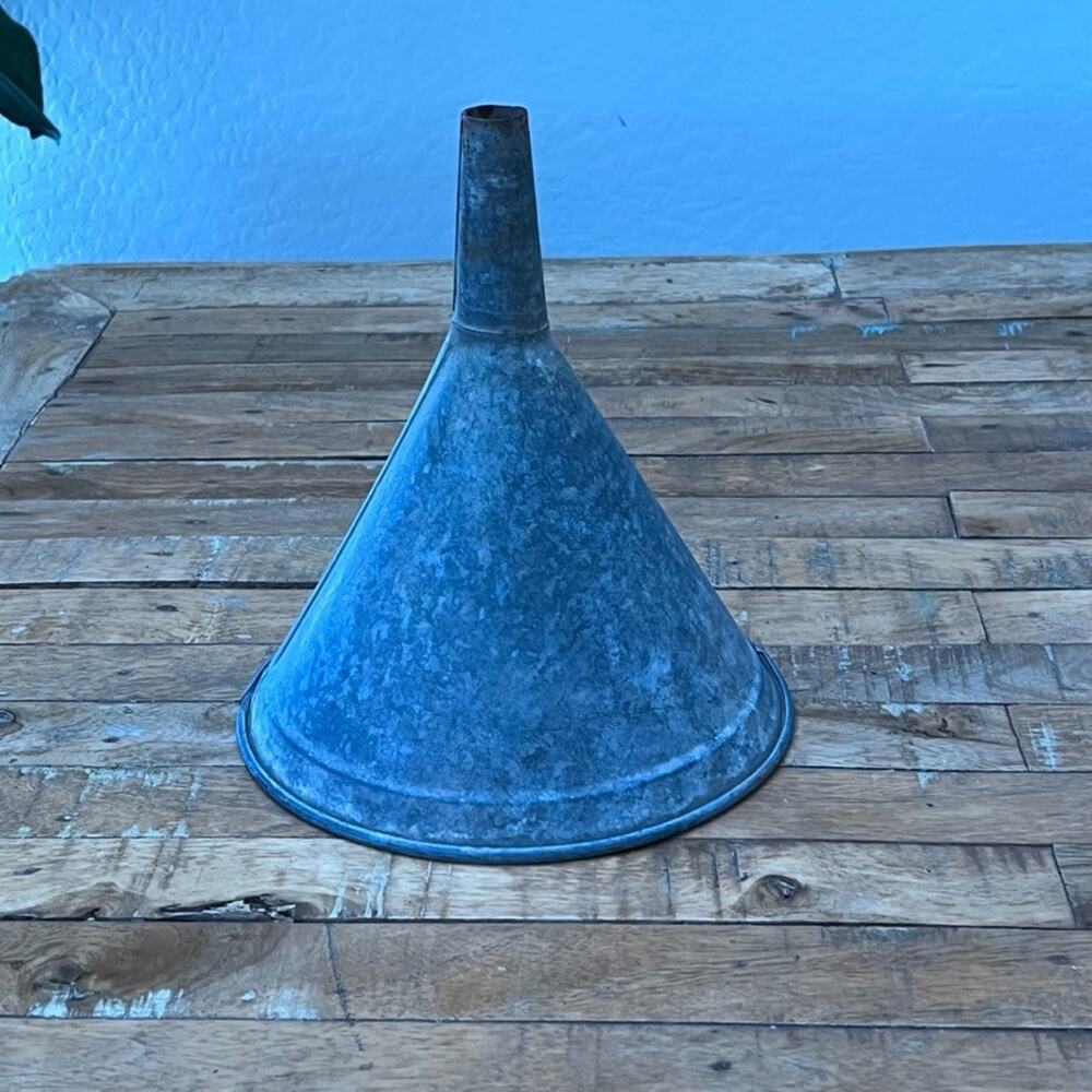 Vintage Galvanized Steel Funnel 10" Tall Used on Farms for Oil or Gas